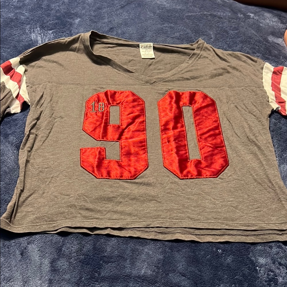 PINK Victoria's Secret Gray and Red Crop Top